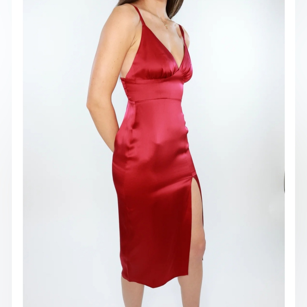 NEW Amanda Uprichard Holiday Leilani 100% Silk Midi Dress – Scarlet Red, Size LG - Picture 8 of 11